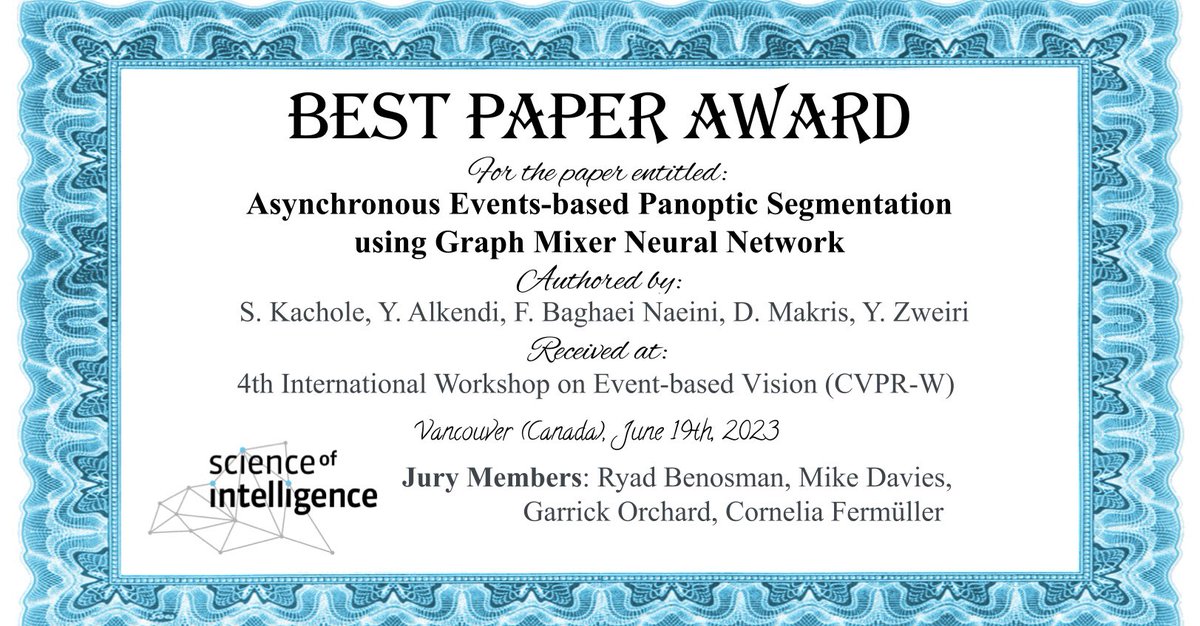 davsca1's tweet image. Congratulations to the winners and finalists of the Best Paper Award of
the 4th Workshop on Event-based Vision at #CVPR2023: Papers and code: tub-rip.github.io/eventvision2023 #eventcamera With @guillermogb @KostasPenn @CFermuller @DMigliorePro