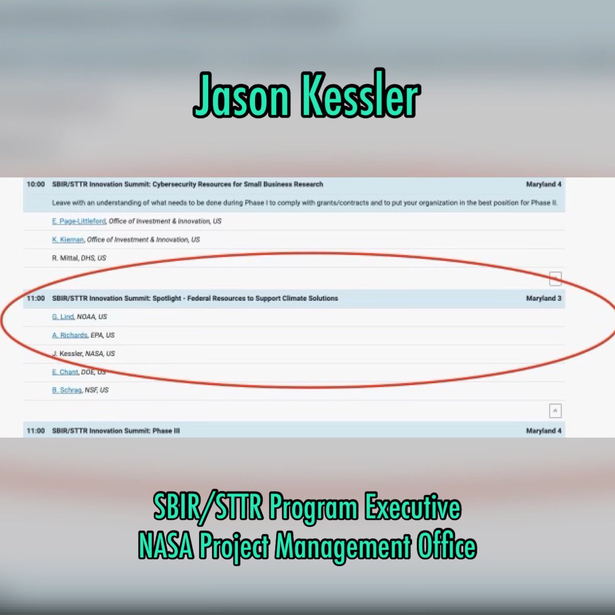 Join us for another week of pushing our vision for Space #Entrepreneurship. Today at 3pm, Jen Eng &amp; I are doing an Agency Deep Dive Into NASA’s IGNITE &amp; Mainline SBIR programs @ the Gaylord National Harbor Conf Center, RM Maryland 4

#NASA #SBIR #SmallBusiness #Tech #NASAIGNITE