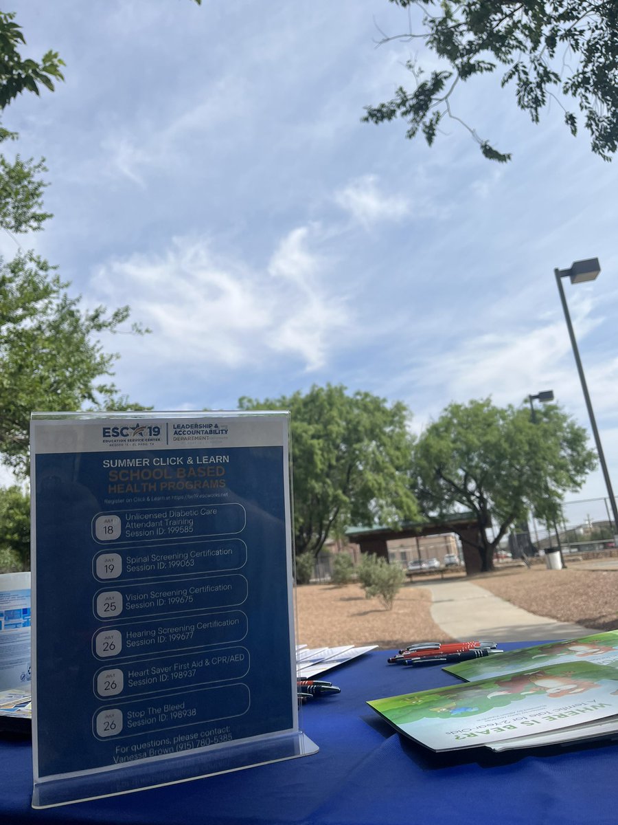 ESC19_Nurses's tweet photo. Spending the day in the park at the Sierra Blanca Family Head Expo showcasing our Stop The Bleed &amp; CPR programs while handing out goodies. 

@Avega_ESC19 
@JVarela_ESC19 
@pchavez_ESC19 
@vbrownesc19 
@NMoralesESC19 https://t.co/TuPr0JQtn2