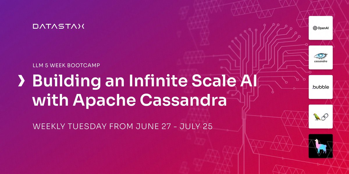 📢 Join @DataStax and Anant for an intensive LLM Bootcamp with @cassandra and unlock the power of Global Scale Machine Learning and Language Models. This bootcamp is your gateway to advancing your skills in LLM engineering and application development! buff.ly/3N9MNCo
