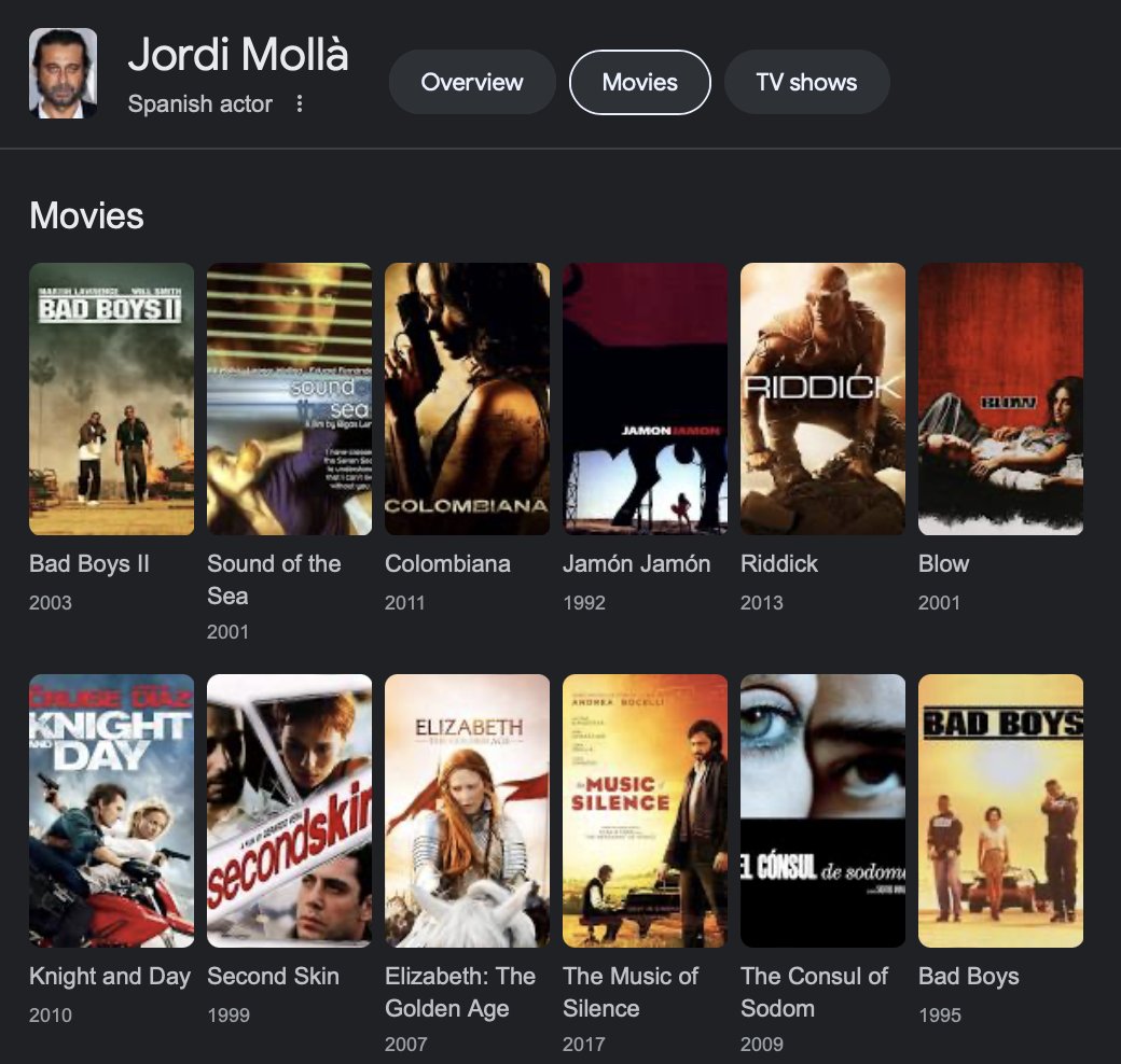 2/ Team : 
 <a href="/JordiMollaArt/">Jordi Mollá</a> 
is a Spanish actor, artist, and filmmaker. He is known for his roles in films such as "Blow," "Bad Boys II," and "Elizabeth: The Golden Age." In addition he is also an accomplished artist and has exhibited his artwork in galleries around the world.