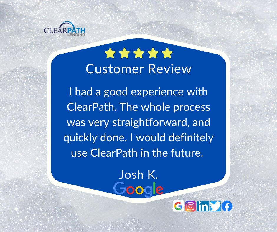 5 star google review! Thank you Josh K. for leaving us such a great review!  #ClearPathLending #ClearPath #Lending #Mortgage #Refinance #HomeLoan #VALoan