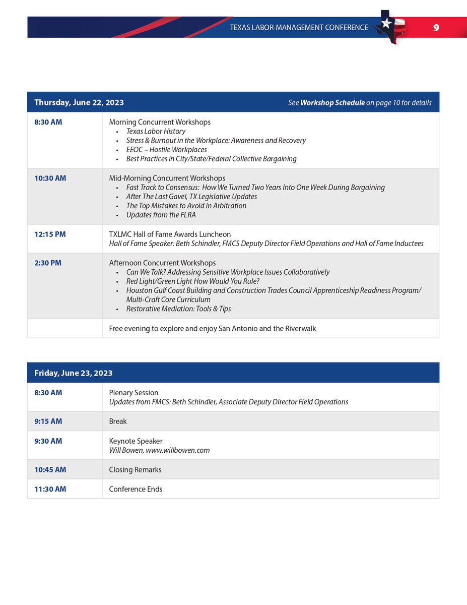 TexLMConference's tweet photo. Texas Labor-Management Conference 2023 Program https://t.co/Fc08uzyBLi