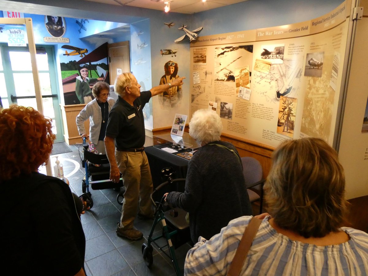 AVMuseumofNH's tweet photo. Yesterday we had the privilege of hosting a group—all veterans—from Bentley Commons Assisted Living of Bedford, NH. Volunteer Dan Kelley, a retired U.S. Navy aviator &amp; commercial pilot, led the group. If your group would like a tour of the Aviation Museum, contact (603) 669-4877. https://t.co/4ujxywg9P5