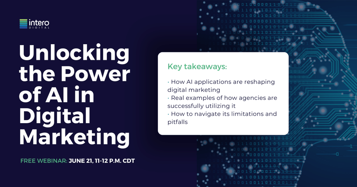 intero_digital's tweet photo. Ready to explore the awe-inspiring possibilities (and cautionary tales) of #AI in #DigitalMarketing? We're hosting a #FreeWebinar tomorrow to do just that ↓ 

Sign up here and join in on the convo: https://t.co/6phGwRJ2lW https://t.co/zONrh74Si9