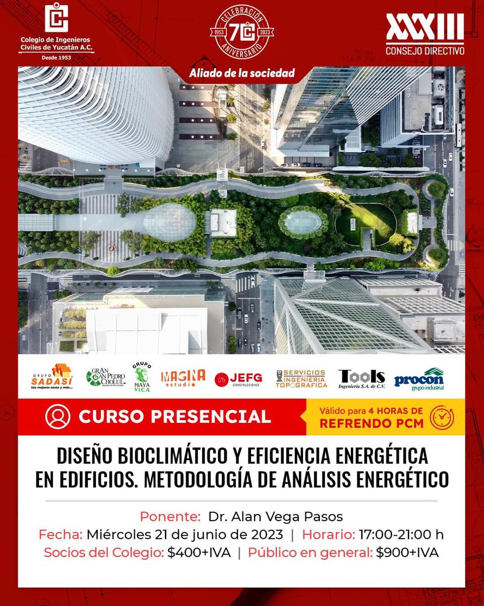 Emocionado de poder compartir mi gusto por la eficiencia energética al Colegio de Ingenieros Civiles de Yucatán donde el 21 de junio estaré impartiendo un curso. Espero ver caras conocidas ahí.