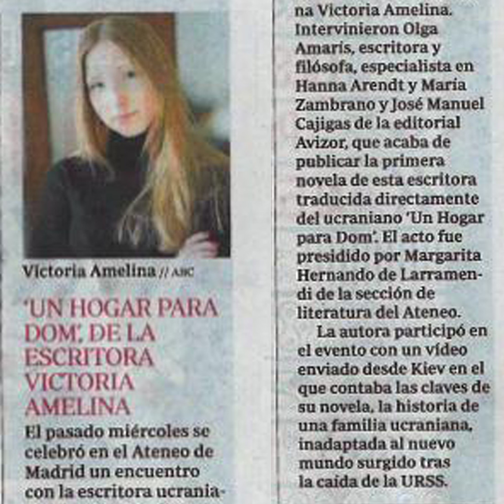 AvizorEdiciones's tweet photo. Crónica del Diario ABC del encuentro sobre la escritora ucraniana Victoria Amelina y su novela 'Un hogar para Dom', en el Ateneo de Madrid. En https://t.co/Cxqa6ctRa3
#ateneodemadrid #avizorediciones #FLMadrid23 #ucrania #ukraine #ukrainianliterature #unhogarparadom @vamelina https://t.co/dbpThzvHnE