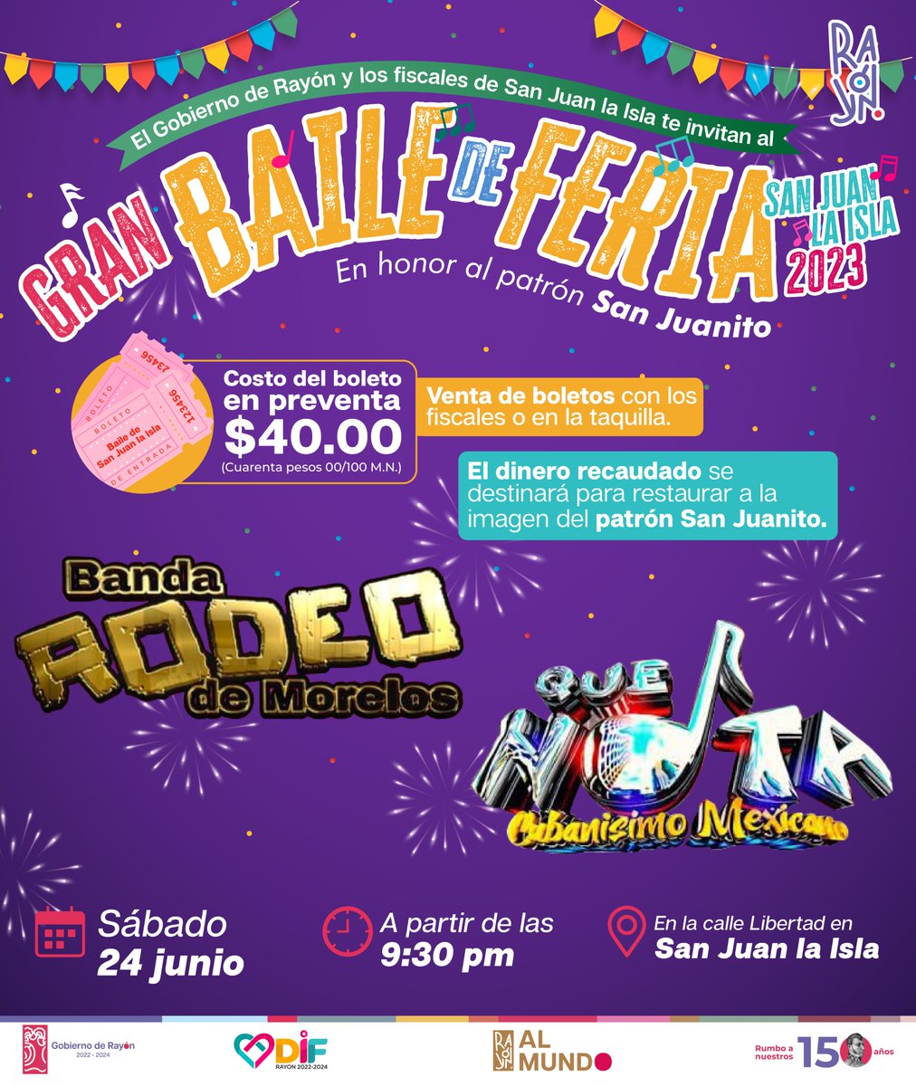 Te esperamos en el Gran Baile de Feria en San Juan la Isla 2023 en honor al patrón San Juanito. 🎊

¡No faltes!🎉