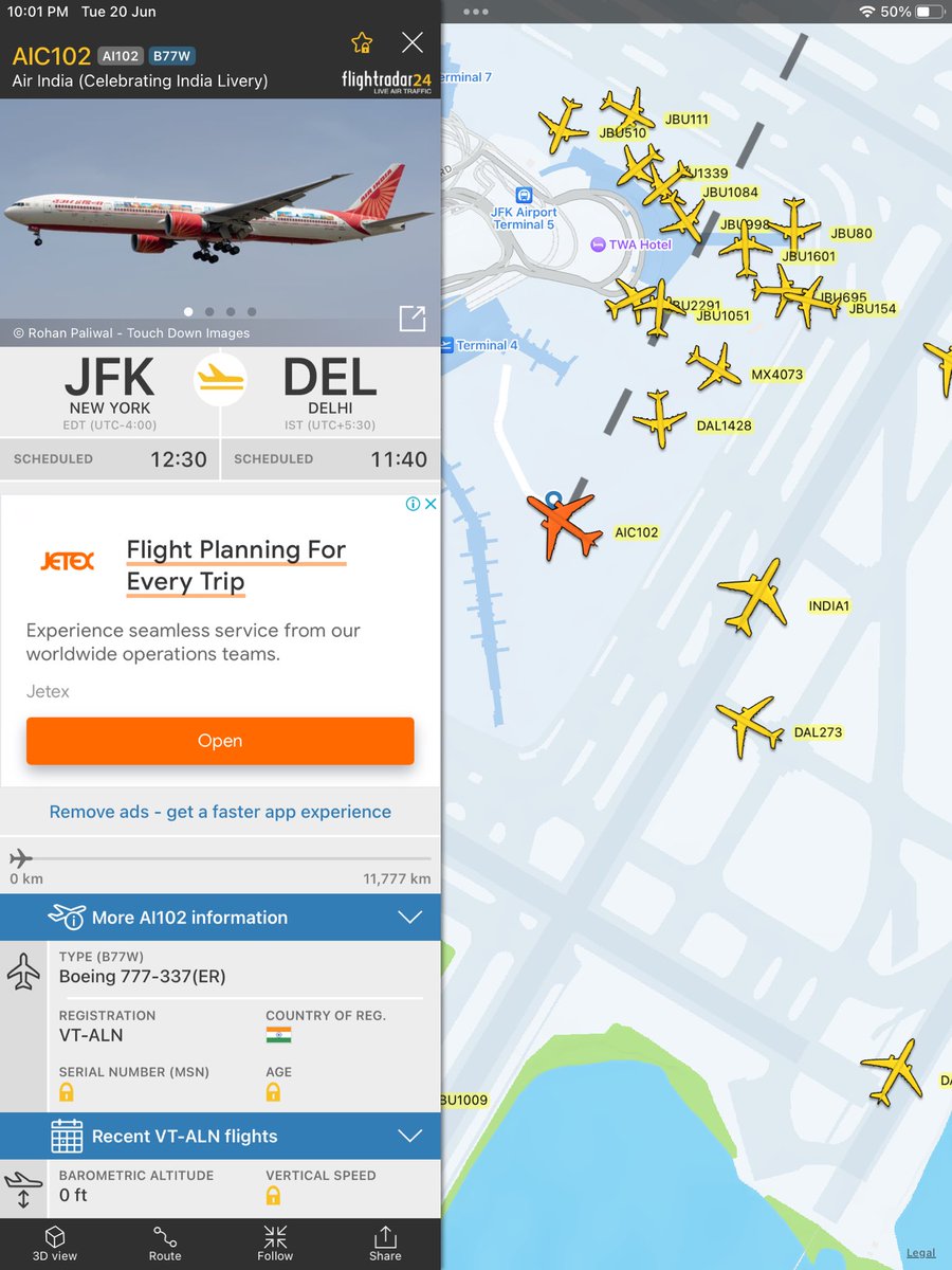 #India1 landed and also see the new flight from JFK TO DELHI