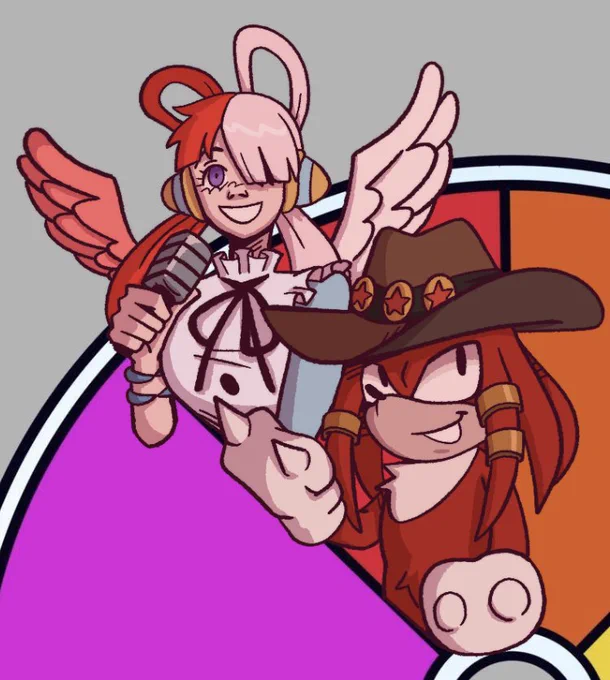 uta and knuckles for red ! send in orange characters next, please! (i'm only doing 1 character per series!)