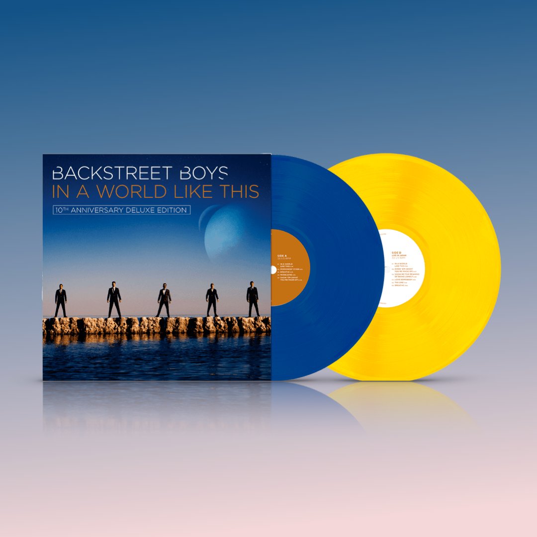 TownsendMusicUK's tweet photo. Pre-order @BackstreetBoys' #InAWorldLikeThis 10th Anniversary Deluxe Edition and celebrate 10 years of global success for the pop icons 🌎
Includes Bonus Track 'Hot Hot Hot', plus five live tracks, on CD and Store-EXCLUSIVE Blue/Yellow 2LP 🔵🟡
↳ https://t.co/thTODdOiN9 https://t.co/GGFxLQ67zS