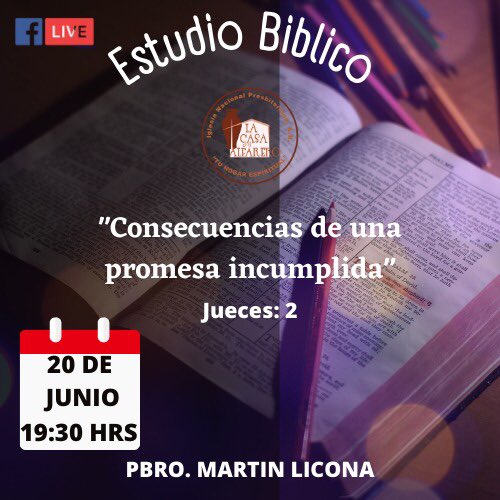CdaInp's tweet photo. Hoy martes 20 de Junio tendremos estudio bíblico en el libro de Jueces, sigamos aprendiendo la palabra de nuestro Dios! 
Hoy a las 19:30 hrs a través de nuestra página en Facebook! https://t.co/60g8gC3mIU