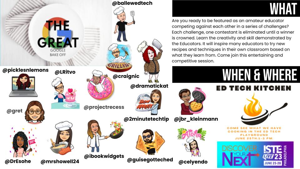 picklesnlemons's tweet photo. 🌟 Ready to embark on an educational journey like no other? Join us for an extraordinary session where we'll push the boundaries of teaching and learning. #ISTElive
@mrshowell24 @picklesnlemons @celyendo @2minutetechtips @dramatickat @guisegotteched @LRitvo @jbr_kleinmann https://t.co/aoDOeTyjHe