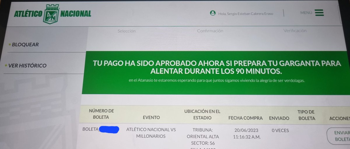 SergioECabrera2's tweet photo. Vendo boleteria para la Final liga #Betplay @nacionaloficial vs @MillosFCoficial miércoles 21 de junio 8 pm en el estadio atanasio girardot.

Oriental Alta, sector S6.

#Medellin #Final #Fútbol #Nacional #Millonarios https://t.co/iCrHsKpEgN