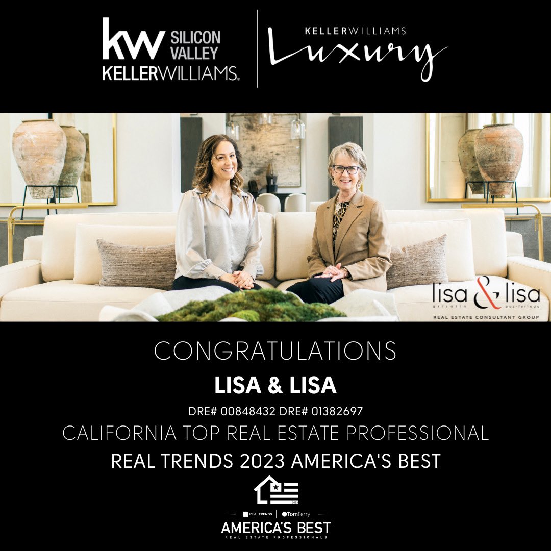We’re so honored to receive the recognition of Real Trends 2023 America’s Best! We could not receive these awards if it weren’t for our amazing clients! Thank you for trusting us with your real estate needs!

#Lisa2Homes #BayAreaREALTOR #LisaPazFurtadoREALTOR #LisaGrisalinREALTOR