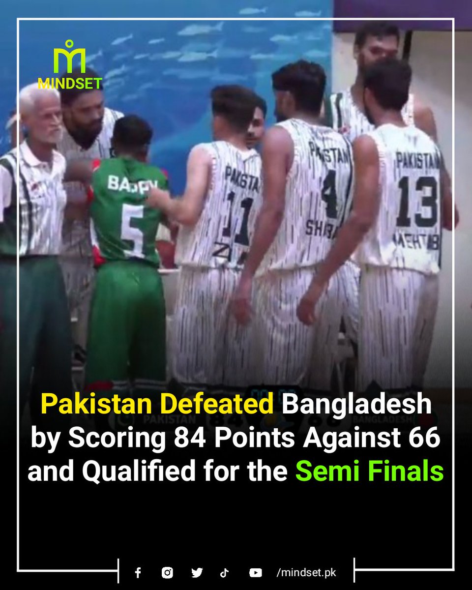 mindsetdotpk's tweet photo. Pakistan secured their place in the Semi Finals by defeating Bangladesh with a score of 84 to 66.
#Bangladesh #winner #Latifkhosa #PakistanMindset #basketball #pindi https://t.co/DBINj6VAEo