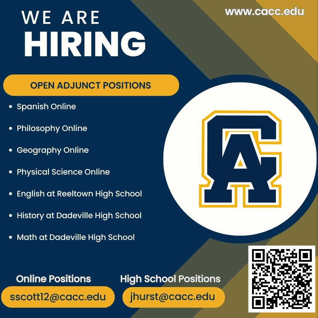 CentralAlabama1's tweet photo. ππ #CACC is hiring adjuncts! We have openings for online classes and high school positions. Interested? Contact Paige Scott (sscott12@cacc.edu) for online positions and James Hurst (jhurst@cacc.edu) for high school positions.
#AdjunctPositions #EducationJobs https://t.co/FG5IYp5Ptt