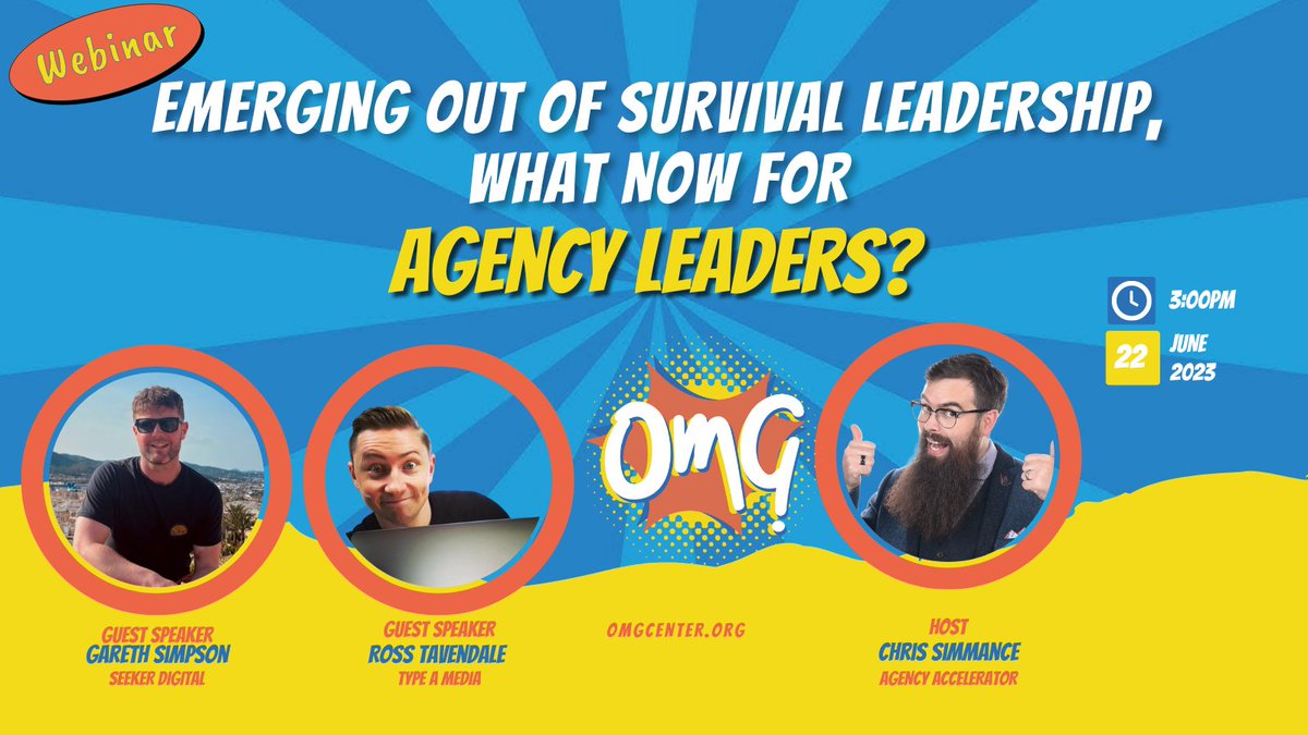 Ross Tavendale (@rtavs) on Twitter photo Now 3 years after the pandemic, I've levelled out and are starting to get back on track. Join this live podcast with <a href="/OMG_Center/">The OMG Center</a> and <a href="/SimpsonGareth/">Gareth Simpson</a> as we share stories and compare battle scars.
Thursday 22nd June at 3pm BST
omg.center/Webinars Now 3 years after the pandemic, I've levelled out and are starting to get back on track. Join this live podcast with <a href="/OMG_Center/">The OMG Center</a> and <a href="/SimpsonGareth/">Gareth Simpson</a> as we share stories and compare battle scars.
Thursday 22nd June at 3pm BST
omg.center/Webinars