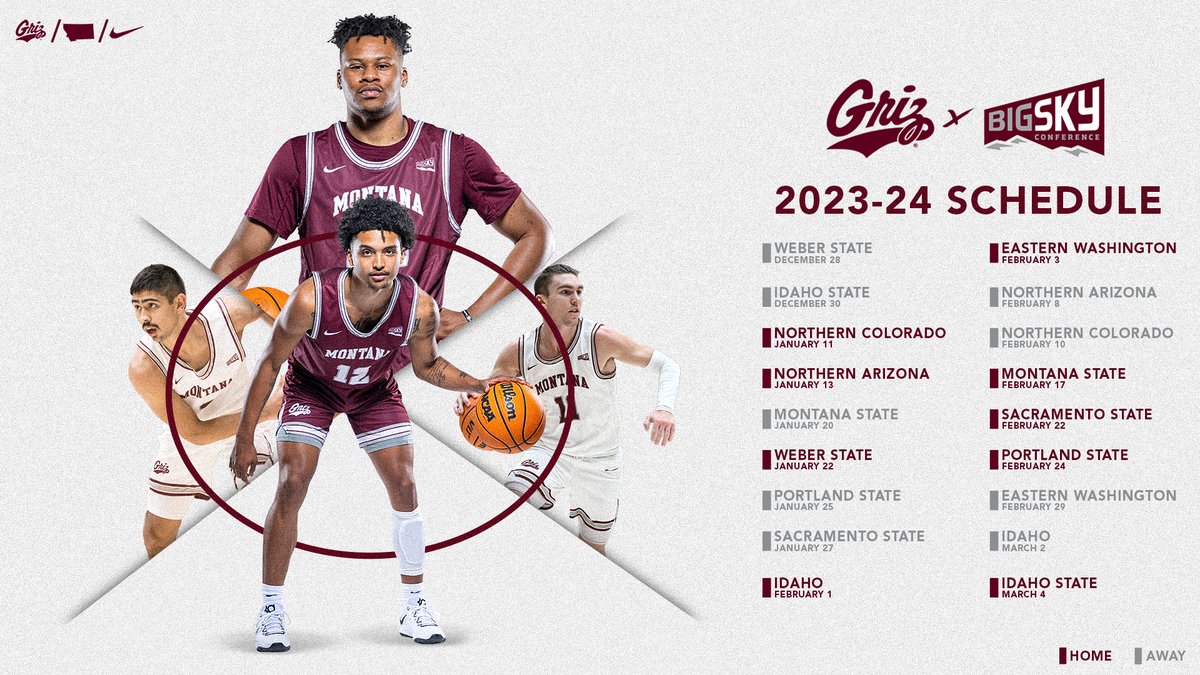 The league slate is set. December 28 can't come soon enough! 

#GrizHoops | #BigSkyMBB | #GoGriz