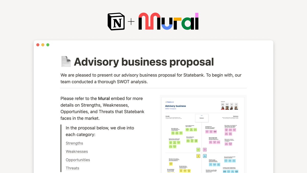 NotionHQ's tweet image. Create @Mural previews to display your team’s whiteboards and ideas next to project timelines and documents. Show > tell 🖼️