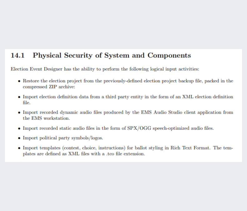 Physical security must be pretty tight though...nope. You can literally import the election definitions with Excel. What about the ballot styling? That's Excel too. (15)