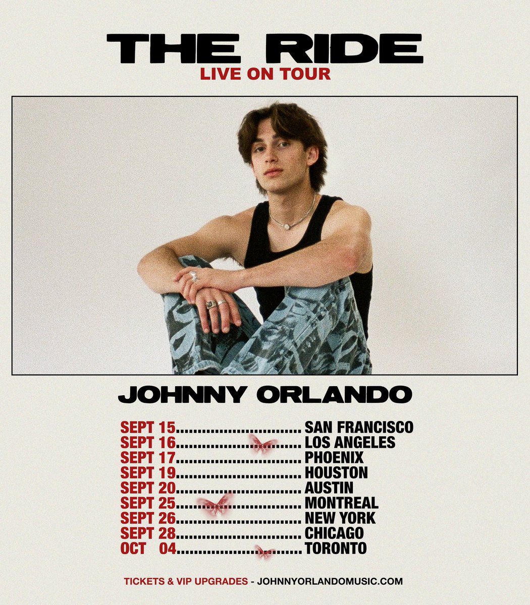 johnnyorlando's tweet photo. So excited to finally announce The Ride Tour - US & Canada. Artist pre-sale starts tomorrow 10am local using code THERIDE & public on sale this Friday 10am local!! More on “The Ride” soon, I just couldn’t wait to share these dates with you. Tickets & VIP upgrades will be available at https://t.co/laUZko7mUT 

Ps more tour dates to come <3
