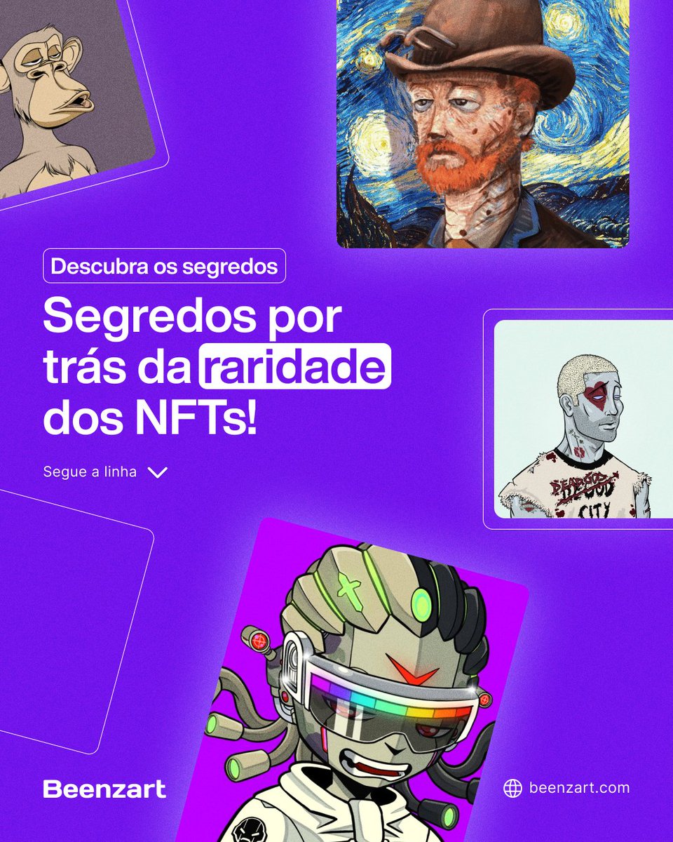 beenzart's tweet photo. Explore a raridade dos NFTs e desvende seus segredos! ✨

Descubra a exclusividade e autenticidade dessas obras digitais únicas. 🎨

#Beenzart #NFTMarketplace #onPolygon #Polygon #NFTCommuntiy #NFTs #arte https://t.co/VhINbFyI2l