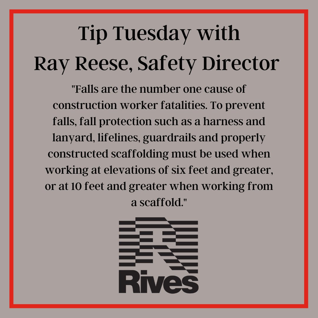 June is National Safety Month. All month, we’ll be providing you with safety tips from Rives Construction’s Safety Director Ray Reese.

#RivesConstruction #Rives #Birmingham #Construction #GeneralContractors #NationalSafetyMonth #ConstructionSafety