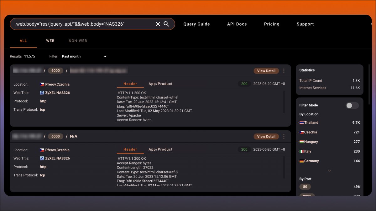 🚨Alert🚨 CVE-2023-27992 #Zyxel #NAS Critical (9.8🔥) Pre-authentication Command Injection #Vulnerability.

Search Link🧷: 
hunter.how/list?searchVal…
web.body='res/jquery_api/'&&web.body='{version}'

Other Dorks:
👉FOFA body='res/jquery_api/'
👉Shodan http.favicon.hash:943925975