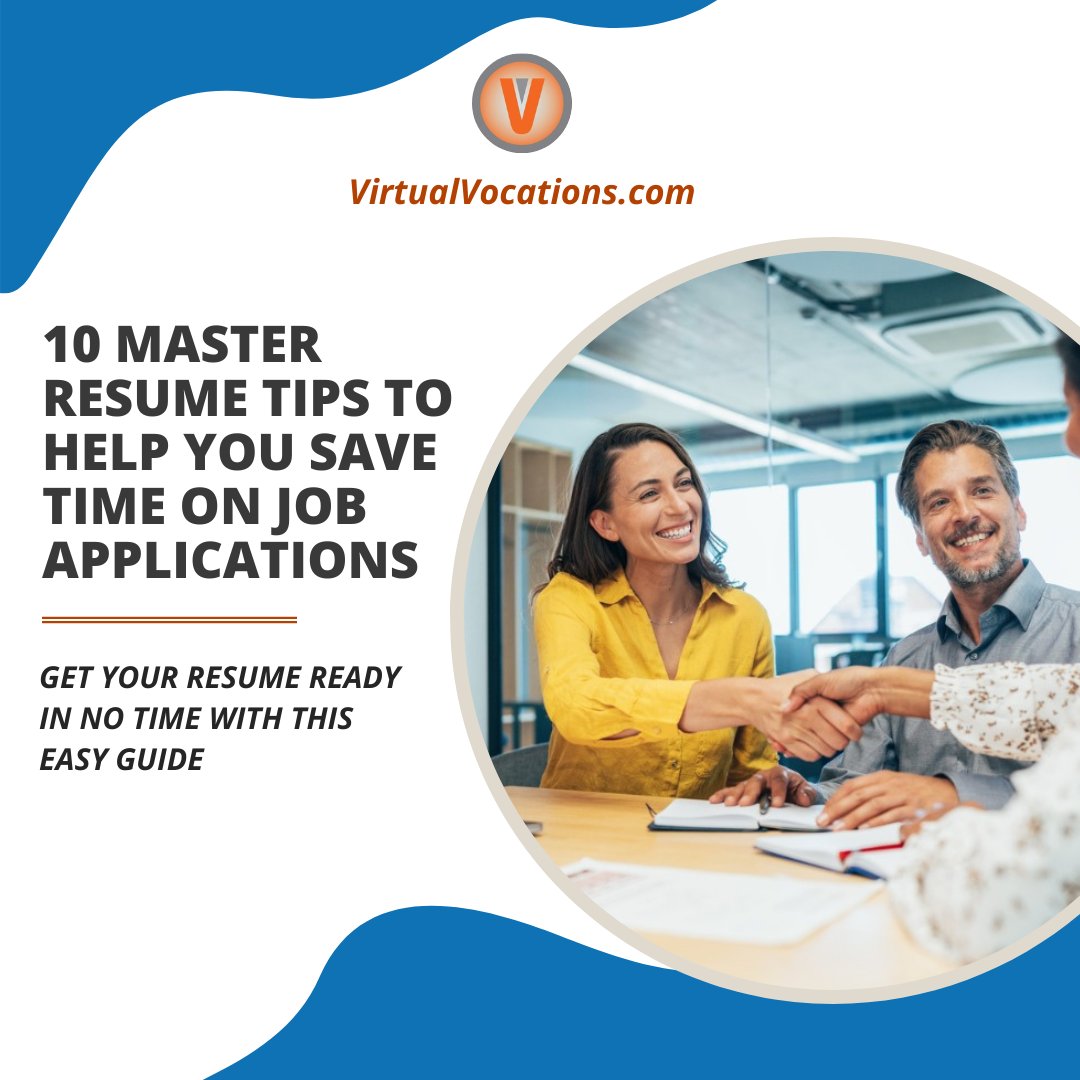 Create a master resume that you can use to more easily tailor each resume to individual jobs! Click the link to unlock the secrets to master resumes and save time on job applications! 🕒📝 #ResumeTips #JobSearch #CareerGoals #TimeSaver #GetHired

virtualvocations.com/blog/telecommu…