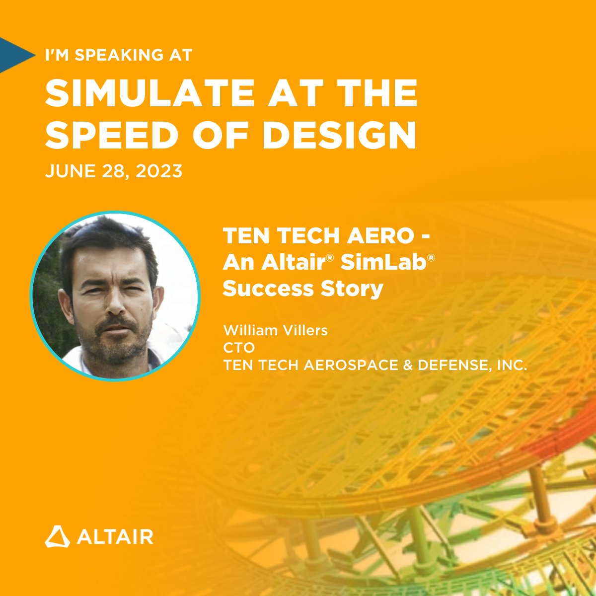 Thrilled to be presenting our success story migrating to @Altair Simlab at 'Simulate at the Speed of Design 2023' Register to attend my session, and hear from many great speakers rb.gy/u64x0 #AltairEvent #OnlyForward #AltairPartner #Simulation
