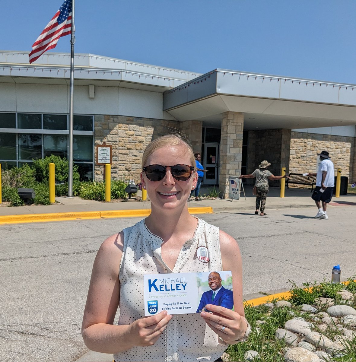Slathered up with sunscreen at the Southeast Community Center and supporting @mkelleykc in today's #kcmo election!