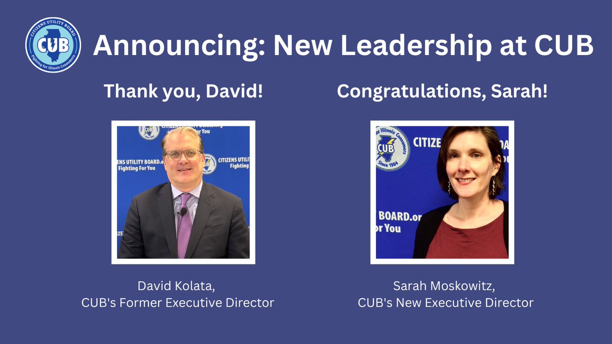 cubillinois's tweet photo. BIG NEWS: Sarah Moskowitz, whose 2-decade CUB career includes advocating for 1000s of consumers &amp; heading the nation-leading Outreach program, is our new executive director! She succeeds David Kolata, who ends an acclaimed 18-yr CUB tenure. News release: https://t.co/UlFMaNJJTD https://t.co/aj2hdtYUJK