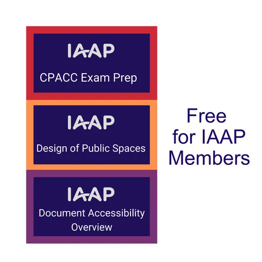 Free Study Resources for Members! Study for the CPACC exam, with the exam prep course & supplement your CPABE & ADS studying with the Design of Public Spaces & Document A11y Overview course. Contact IAAP support to be enrolled. View Courses & Enroll: bit.ly/3w5dXzE