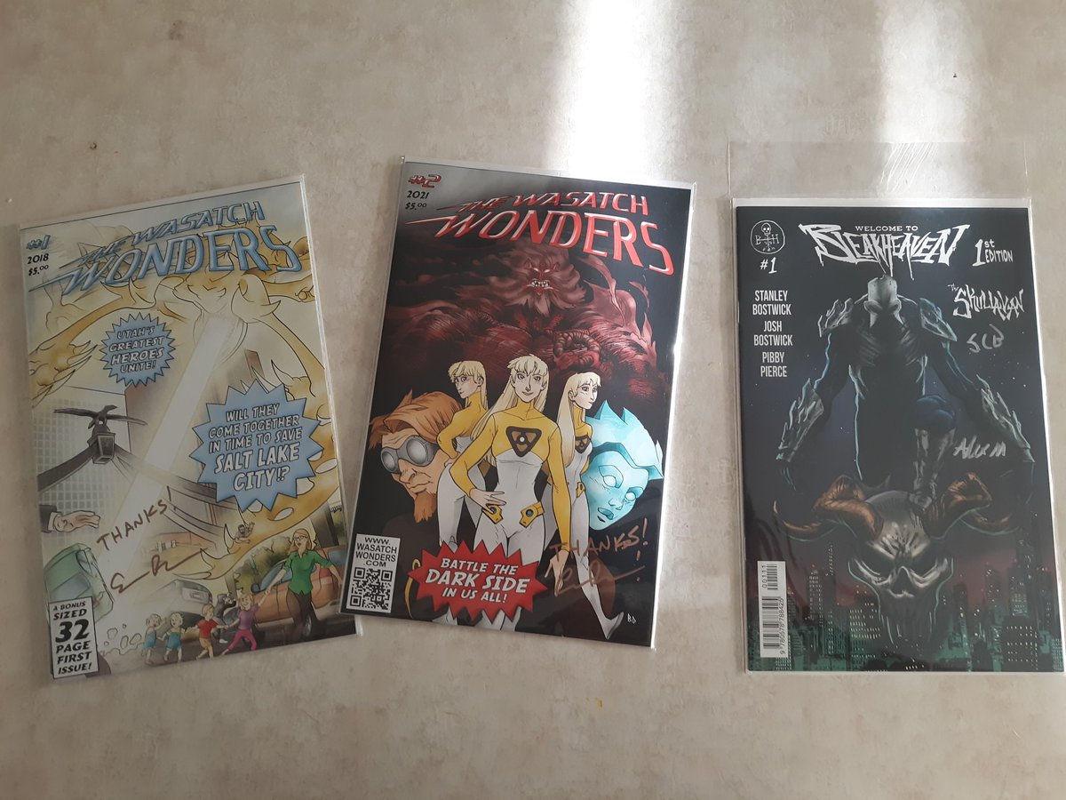 Picked up some local creator Comics at the Utah Gaming Con Swap Meet Saturday. Wasatch Wonders 1&2 and Bleakheaven Comics 1.
#UtahArtist #utahcomics @BleakheavenCom