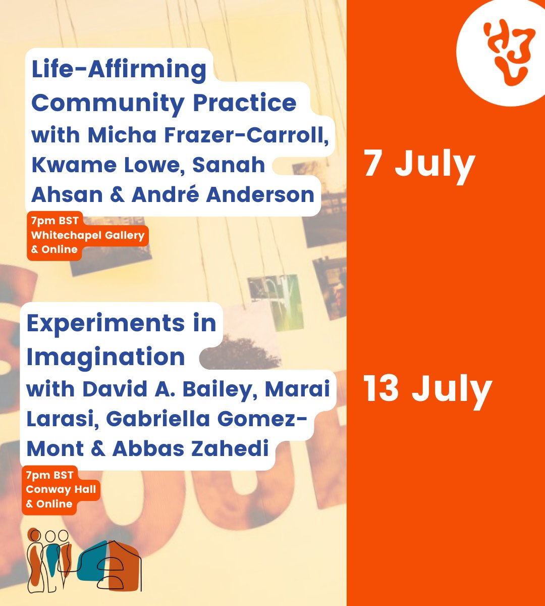HJusticeLdn's tweet image. NEW EVENTS ✨✨

Join us for this two-part event, exploring how we are rehearsing futures of liberation 💫

🫀Rehearsing Futures Pt1: Life-Affirming Community Practice, 7 July @_TheWhitechapel

❔Rehearsing Futures Pt2: Experiments in Imagination, 13 July @ConwayHall

Links below