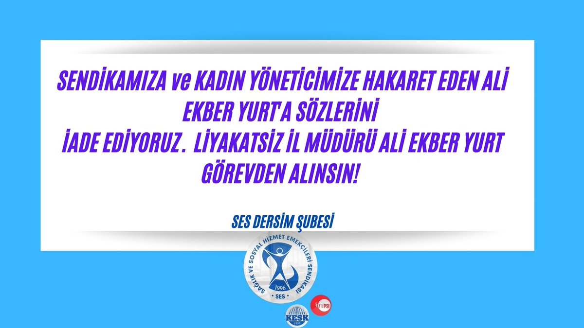 ses_dersim's tweet photo. Mobbing ve Baskıyla Çalışma Hayatını Zorlaştıran, Sendikal Mücadelemizi Hakaretler ve Tehditlerle Yıpratmaya Çalışan Tunceli Aile Sosyal Politikalar İl Müdürü Ali Ekber  Görevden Alınsın
 #TunceliASHMdeSürgünvar
@Tunceliash
@tcailesosyal
@Mahi_Nur
@aliekber_yurt
@TunceliValiligi https://t.co/v8lBAOuA1m