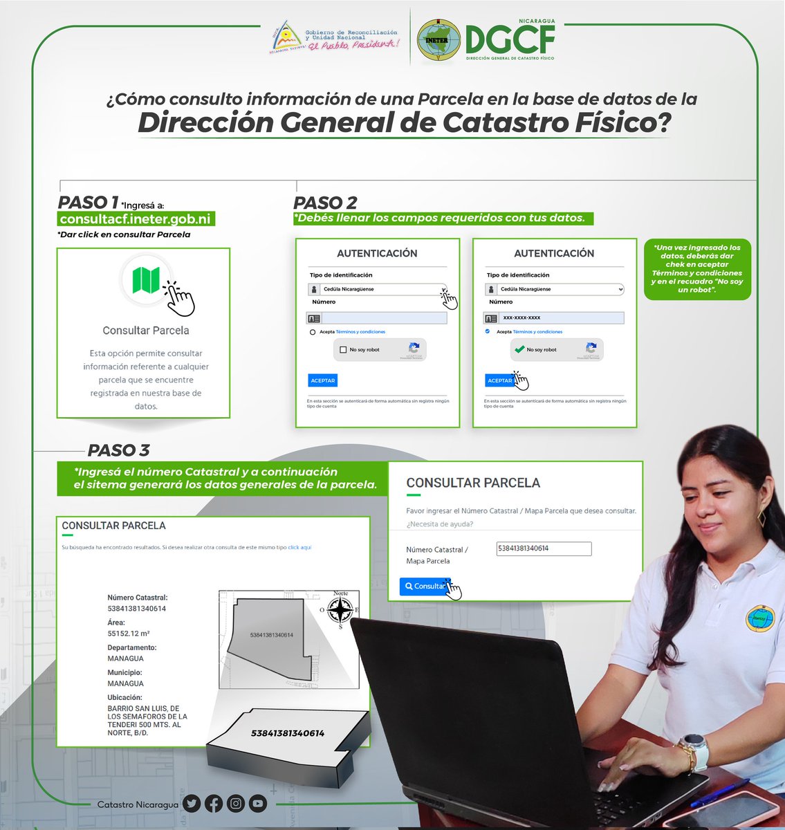 #Nicaragua 🇳🇮 | A través de la página web 🌐consultacf.ineter.gob.ni , podrás consultar información general, referente a cualquier parcela 🏠que se encuentre registrada en nuestra base de datos catastral. #JunioEnVictorias #CatastroNicaragua