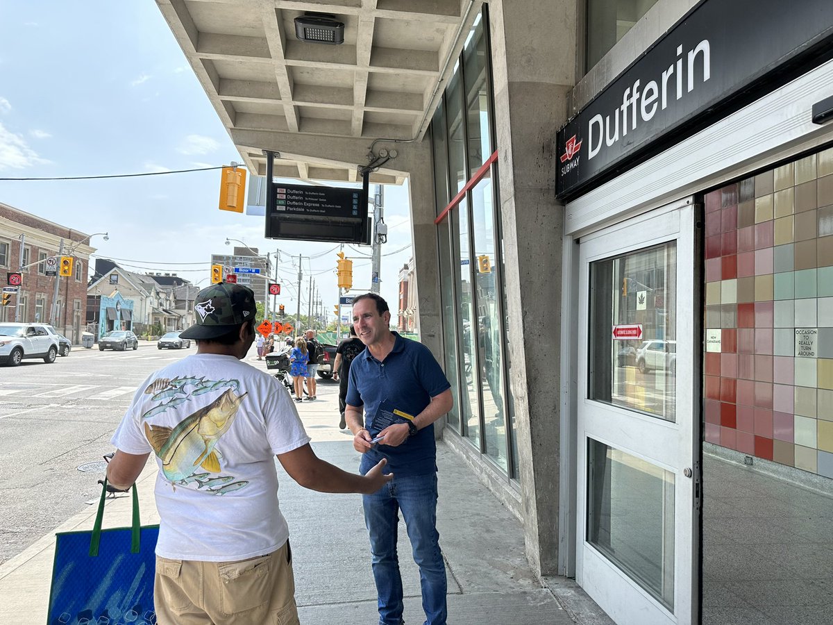 JoshMatlow's tweet photo. Feeling momentum on the ground outside of Dufferin Station today. As your mayor, I’m going to reverse the harmful cuts to the TTC, and invest in transit that’s reliable, safe and affordable. https://t.co/QShDGolwJ1