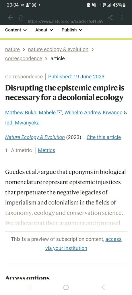 Glad to share our recent commentary on the need to disrupt epistemic empire for a decolonial ecology, just out in #nature ecology and evolution nature.com/articles/s4155…