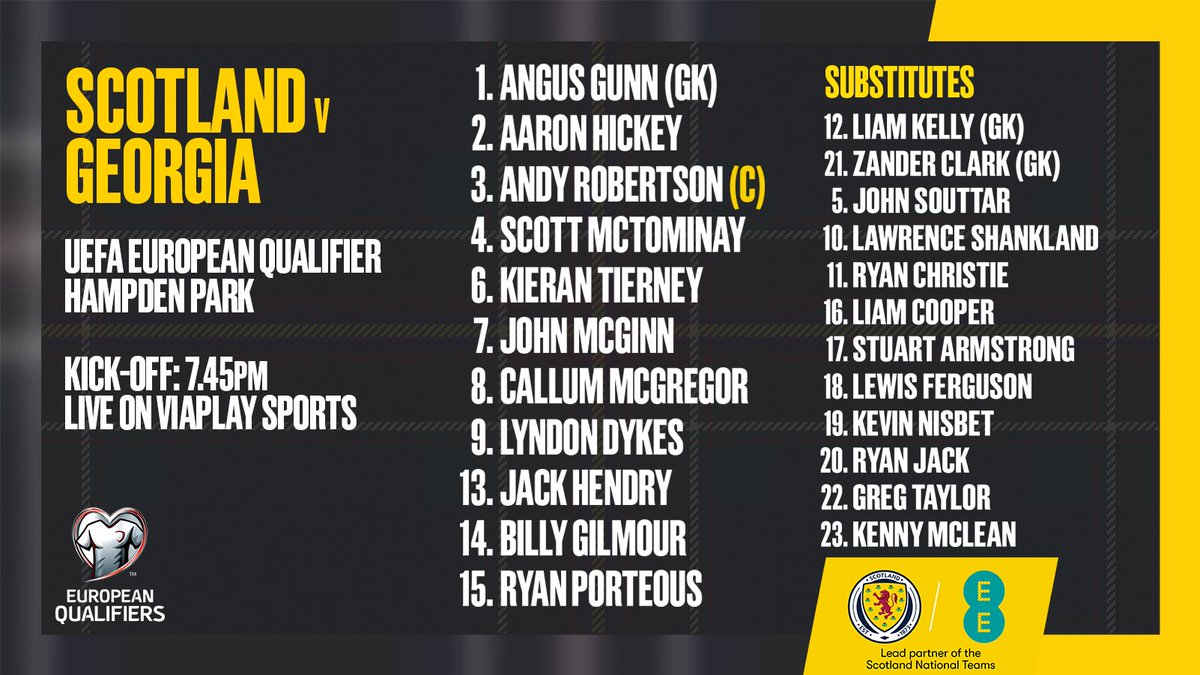 ScotlandNT's tweet photo. 🏴󠁧󠁢󠁳󠁣󠁴󠁿 Your Scotland team to face Georgia at @HampdenPark this evening.

#SCOGEO https://t.co/81088TdbOA