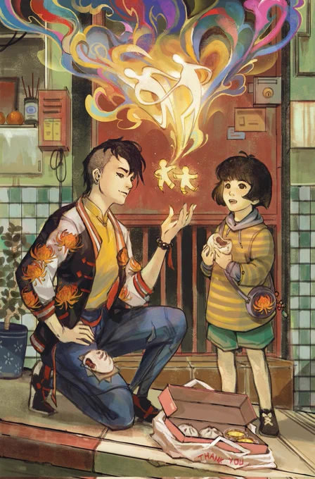 Spirit World Issue 3 Variant Cover  I LOVED PAINTING THIS SCENE.  I tapped into my childhood memories of San Francisco Chinatown for this window of Gotham's version. I can't reiterate how cathartic it is to be a part of this 
