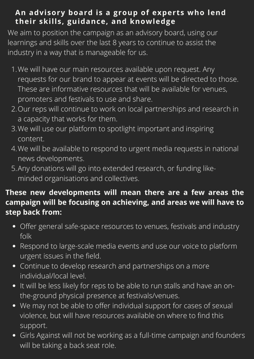 girlsagainst's tweet photo. We have news!🔈We've been working hard behind the scenes on some much needed reorganisation, and can finally announce our transition into a new phase of the campaign: 

An Advisory Board.

Please give this post a read to find out more about this new period of Girls Against👇👇 https://t.co/ZjxjejL70j