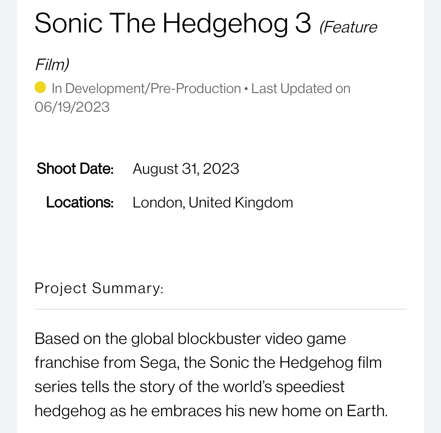 The Hollywood Handle on X: 'SONIC THE HEDGEHOG 3' reportedly begins  filming on August 31st. (Via:    / X