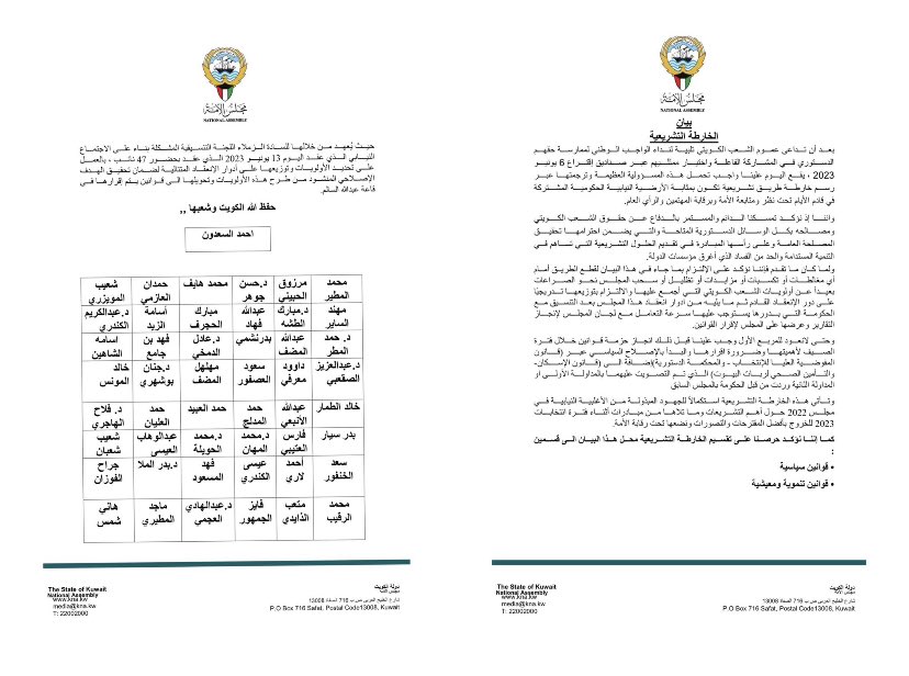 faisalalmuslem's tweet photo. أبدأ بالمباركة لشعب الكويت
العظيم الذي رغم جريمة الصوت الواحد، ورغم قوانين البطش وإجراءات الإنتقام والإرهاب، ورغم ملاحقات السجون والتهجير والحرمان، ورغم عصابات الفساد وأدواتها واعلامها وأموالها استرجع مجلسه وفرض إرادته.. فاللهم لك تمام الحمد والفضل ولك كمال المنة والشكر..

ثم أثني بالمباركة للأخوة الأفاضل أحمد السعدون ومحمد المطير وكل الأخوة النواب نيل ثقة الأمة وممثليها..

نوابنا الأفاضل
شعب الكويت أحسن الإختيار وصحح المسار باختياركم فلا تخذلوه.. 

 وبعد مجريات جلسة اليوم والكلمات التي أجمعت على الرغبة في التعاون والإنجاز فان الشعب ينتظر تنفيذ ما وعدتم به في (بيان الخارطة التشريعية) باجماع نيابي غير مسبوق (49 نائبا).. 

وتذكروا بأن (البدايات نهايات).. وخير بداية تكن في إقرار قوانين الصيف التي صدع بها بيانكم..

ختاما اللهم أدم علينا فضلك ونعمك..

#الخارطة_التشريعية
#جلسه_الافتتاح
#مجلس_الأمة