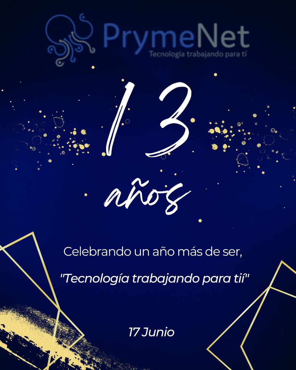 Prymenet's tweet photo. Cumplimos 13 años de ser..."Tecnología trabajando para ti"
#Aniversario #PrymeNet #TodosSomosPrymeNET https://t.co/tZ8k1Wvmyo
