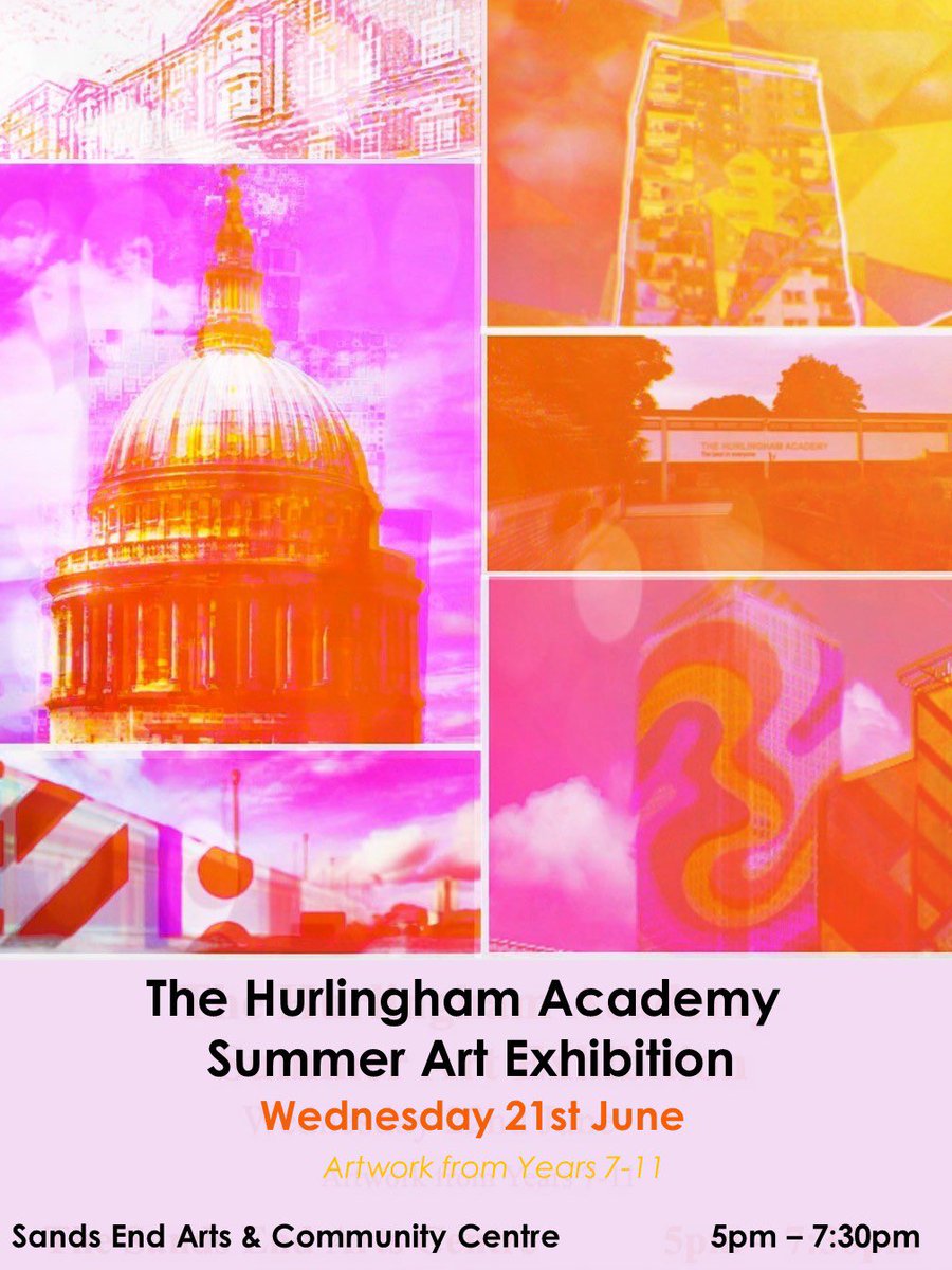 HurlinghamAcademyART (@arthurlingham) on Twitter photo Our Summer Art Exhibition is TOMORROW! (Wednesday 21st June) <a href="/TheHurlinghamAc/">TheHurlinghamAcademy</a>
Please join us for an evening of incredible Art at <a href="/SeaccFulham/">SEACCFulham</a> by Years 7-11.
(Centre across the road from school).
Looking forward to seeing you there! #schoolart #artexhibition #artinfulham Our Summer Art Exhibition is TOMORROW! (Wednesday 21st June) <a href="/TheHurlinghamAc/">TheHurlinghamAcademy</a>
Please join us for an evening of incredible Art at <a href="/SeaccFulham/">SEACCFulham</a> by Years 7-11.
(Centre across the road from school).
Looking forward to seeing you there! #schoolart #artexhibition #artinfulham