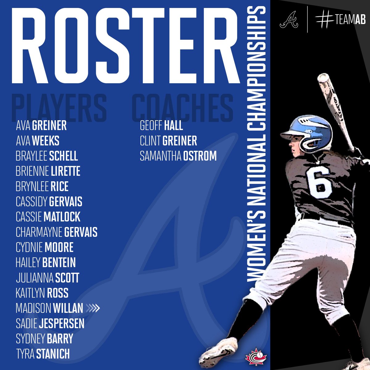 TeamAlbertaBSB's tweet photo. @baseballcanada Women’s National Championships Roster Announced! 👏🏻 https://t.co/nlRJLxcNvk