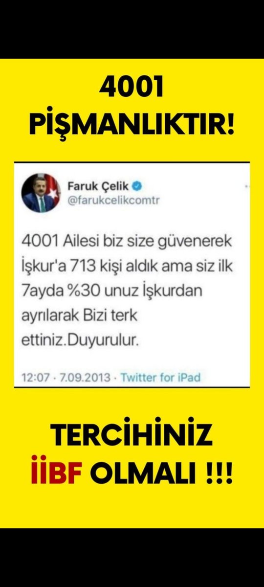 feridesimsir's tweet photo. @zorlu77 Iibf kadrolarını basamak olarak kullanan 4001 koduna son verilmeli!!! https://t.co/KLb4T7UUQq
