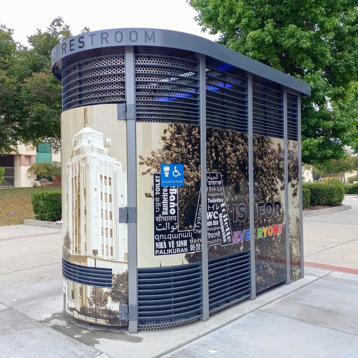 NuryMartinezLA's tweet photo. The public toilet at Van Nuys City Hall has a brand new look! We partnered with @BSSLosAngeles to add Valley flair to this public all-gender restroom and hand washing station.

#LAisforeveryone https://t.co/sbtjULG4ln